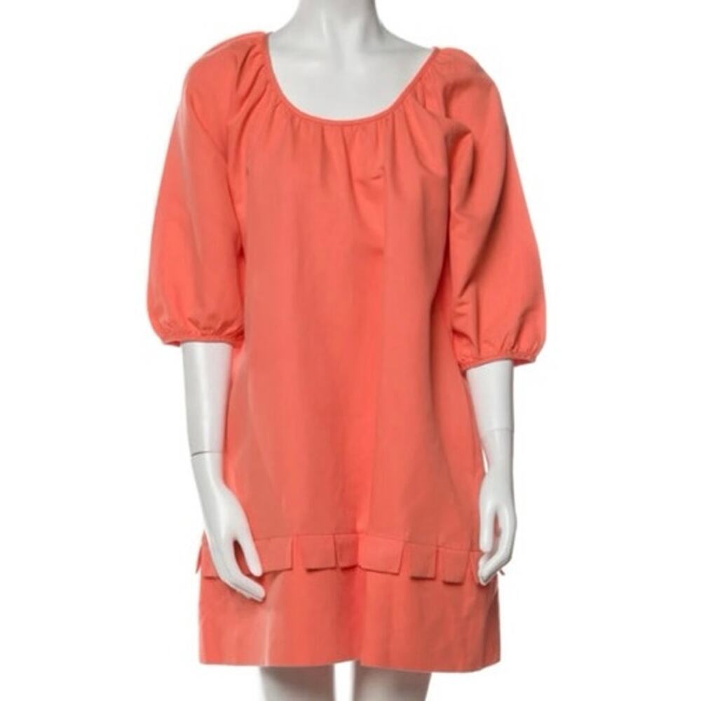 Women's Coral Midi Dress with Puff Sleeves
